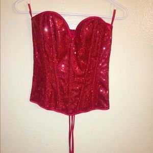 Frederick’s of Hollywood red sequin corset..